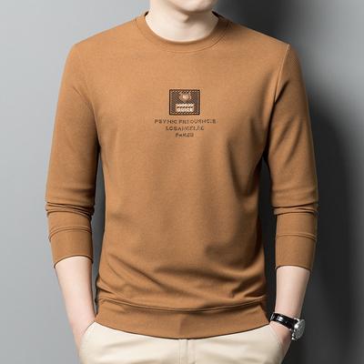 Spring Long-sleeved T-shirt Men's Bottoming Shirt Round Neck Top T-shirt Young and Middle-aged Casual Waffle T-shirt for Men