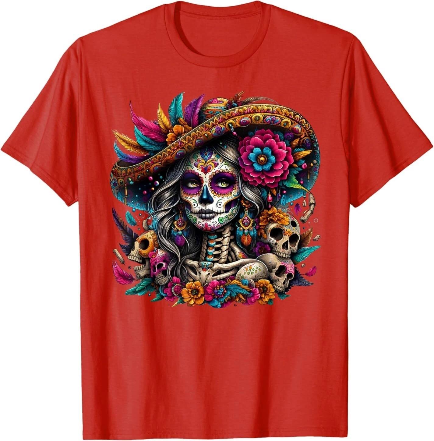 De Los Muertos La Catrina Day of The Dead Sugar Skull Women T-Shirt S разноцветный