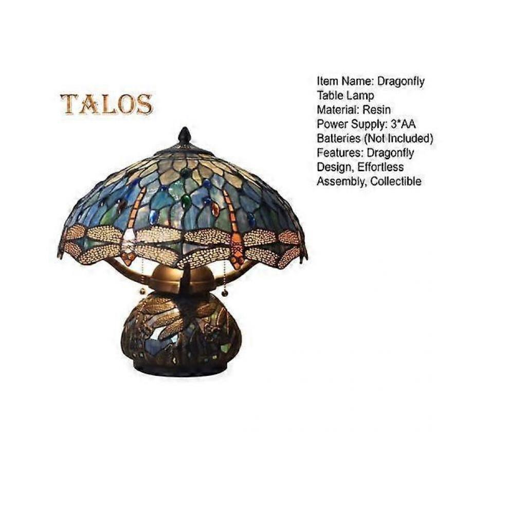 Dragonfly Table Lamp Handmade Stained Glass Style Resin Desk Night Light Retro Bedside Table Lamp for Bedroom Living Room Study