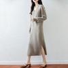 Women's 100% Wool V-Neck Long Dress with Side Slit – Autumn/Winter Over-the-Knee Loose Pullover.