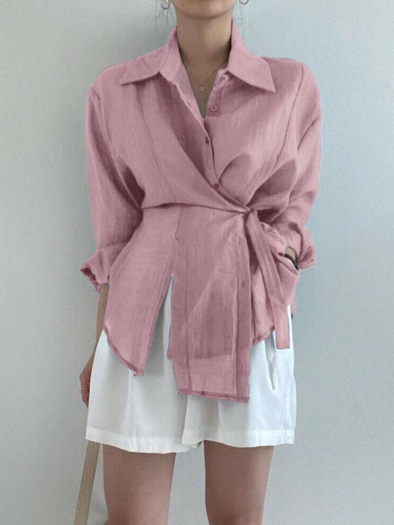 Lose Langarm Bluse Frauen Kleidung Unregelmäßigen Weißen Sonnencreme Shirt Frauen 2023 Mode Lässig Taste Shirts Tops 15674