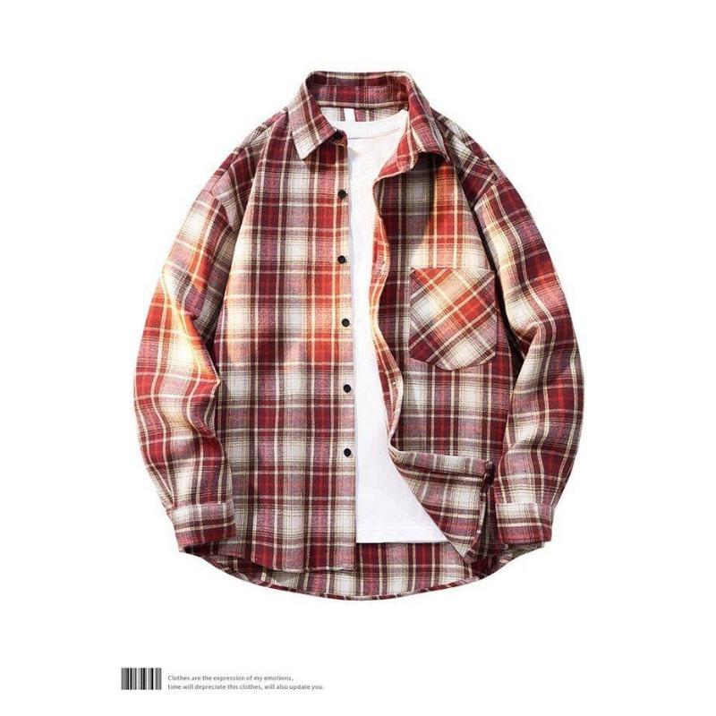 Men S Hong Kong Style Plaid Long Sleeve Casual Shirt Plus Size
