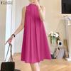 ZANZEA Women Casual Stand Collar Summer Off Shoulder Sleeveless Dress