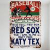Vintage Baseball Game Metal Tin Sign, Weathered Red Sox Retro Wall Plaque for Man Cave, Bar, Cafe Decor with Player Illustration