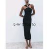 Spring New Women's Clothing Fashion Style Golden Inlaid Knitting Elegant Hanging Collar Dress 4938118