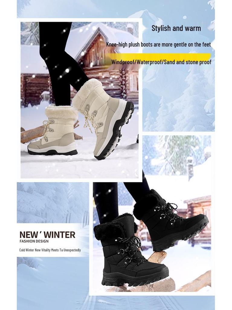 Damskie wszechstronne śniegowce z podszewką z polaru: Ciepłe, antypoślizgowe, pogrubione na jesień i zimę, moda outdoorowa.