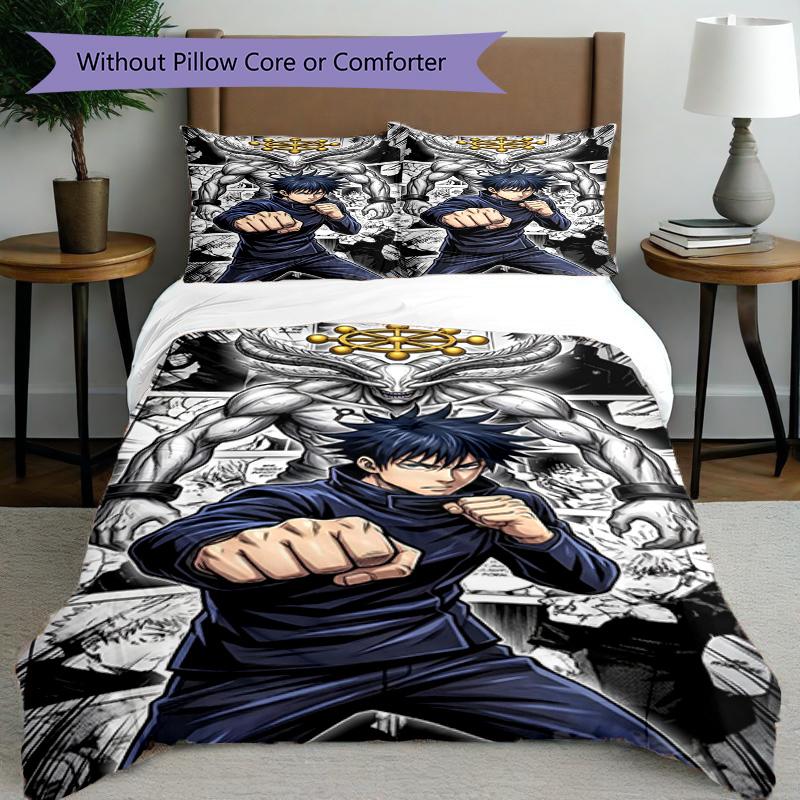 3pcs Duvet Cover Set (1*Duvet Cover + 2*Pillowcase, Without Core), Jujutsu Kaisen Print Bedding Set, Bedroom Decor, All‑Season, Birthday Gift
