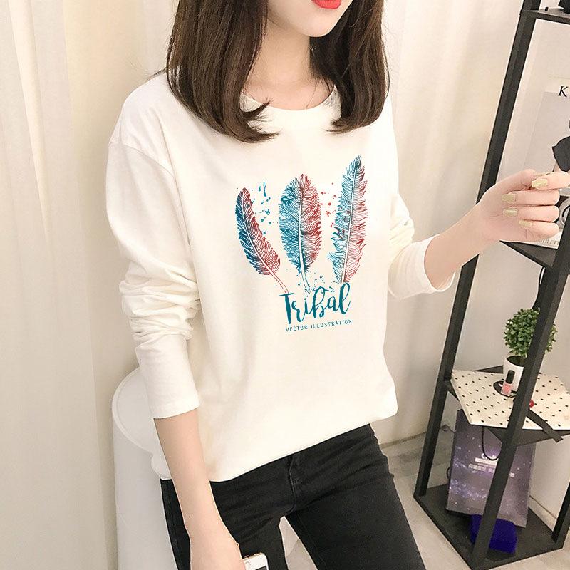 Autumn Korean Cartoon Bottoming Tops - Women's Long-Sleeved T-Shirts In Solid Colors