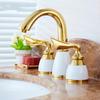 3 Pieces Set Bathtub Faucet Deck Mounted Gold Luxury Bathroom Tub Mixer 3 Holes Widespread Bath Faucet Set Sink Tap