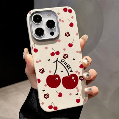 Lovely Cherry Print Slim Matte for Magsafe Case For iPhone 16 Pro Max 15 14 Pro 13 12 11 Soft TPU Leather Texture Shockproof Magnetic Phone Cover