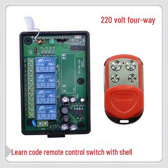 220V Wireless Remote Control Switch with Metal Push Cover and 4-Key Jog/Self-Locking/Interlocking Controller