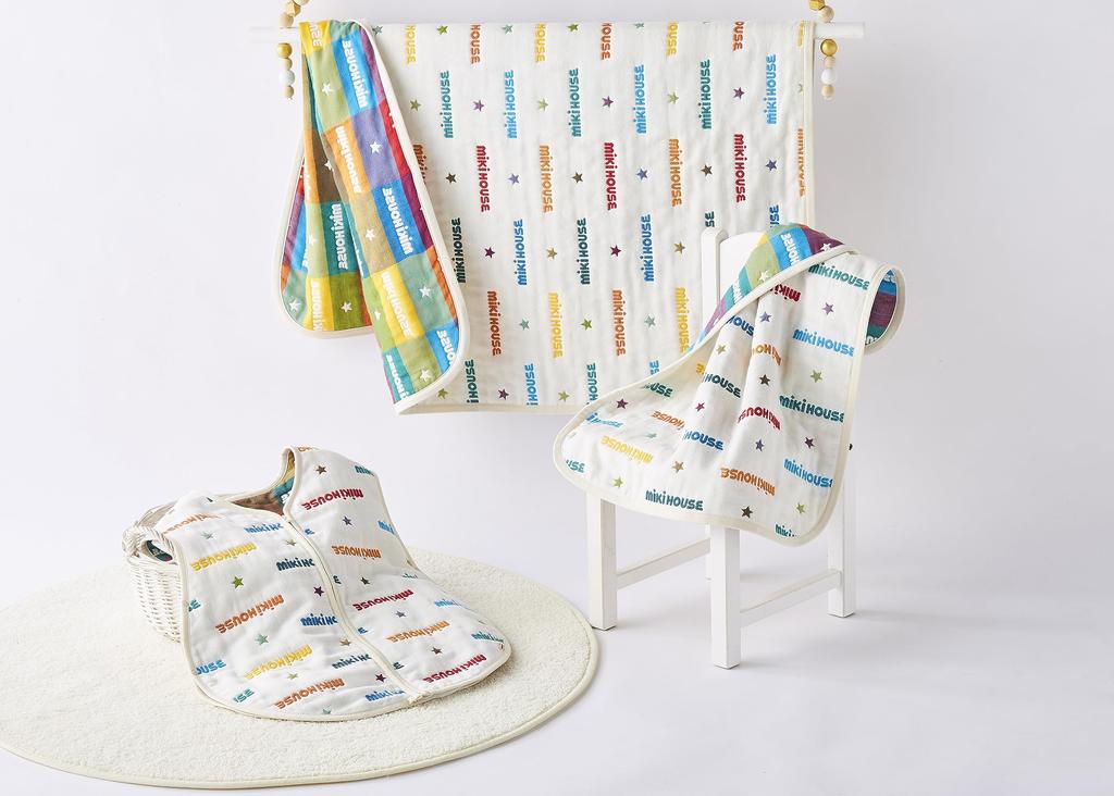 Gauze nap lap made in for baby adult M size x 110 [Miki House] blanket, blanket, logo, blanket, 6-ply weave, gauze, 100% cotton, Japan, boys, girls,