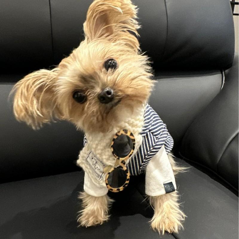 Dog Vest Winter Fleece Lined Denim Look Casual Pet Clothes Small Dogs Teddy Yorkie