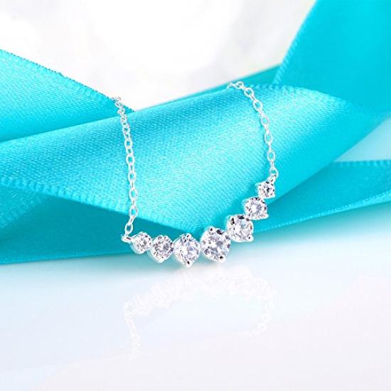[Ashley Jewelry] Sterling Silver 925 Necklace, Simple Line Design, CZ Diamond, Women's