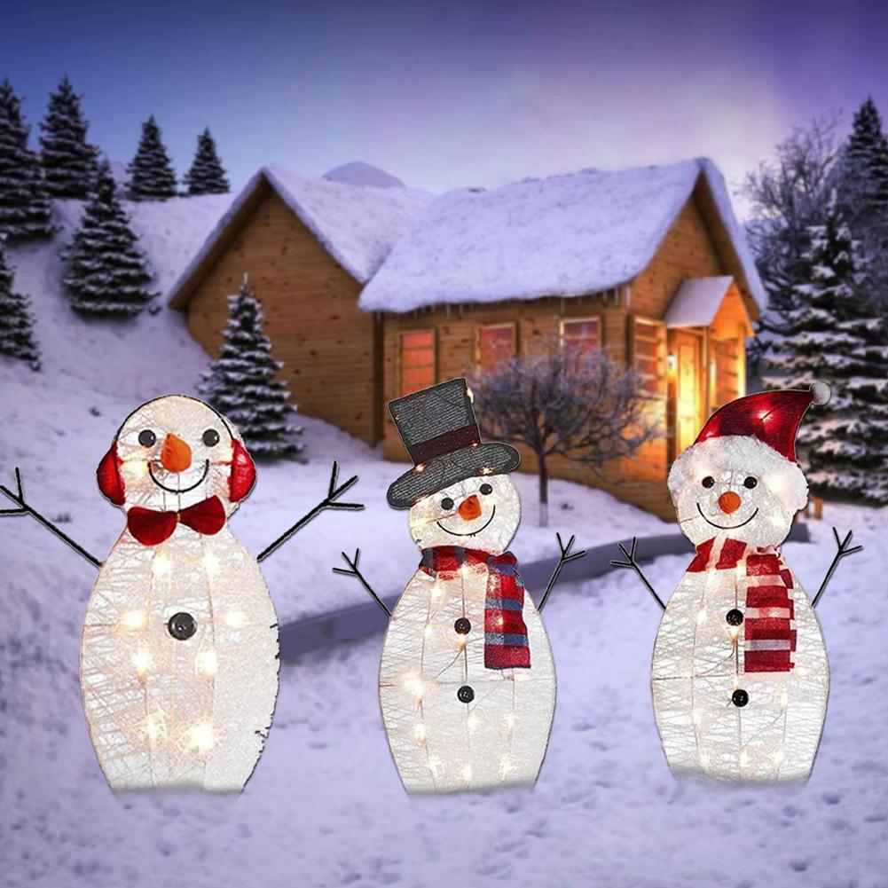 3Pcs Lighted Snowman Christmas Garden Decoration With LED Light Glowing Snowman Xmas Home Outdoor Yard Decorations Ornament
