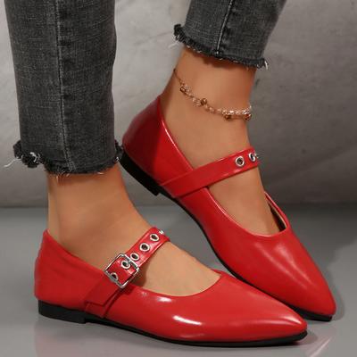 Foreign Trade Large Size Flat-bottomed Small Leather Shoes Women's 2025 New British Style Pointed Head Glossy Belt Buckle Fashion Shoes