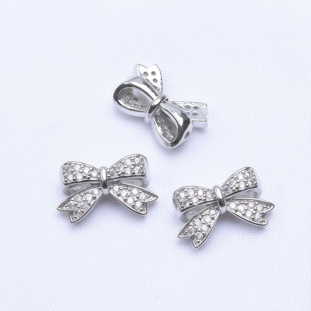 14K Gold Plated Zircon Spacer Beads, Bow Tie, Through Hole, Loose Beads for DIY Handmade Bracelets