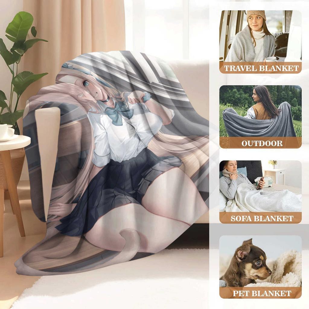 Cartoon Blue Archive Ichinose Asuna Flannel Blanket Cover Warm Soft Anime Blanket Multifunctional Decor Home Universal Blanket
