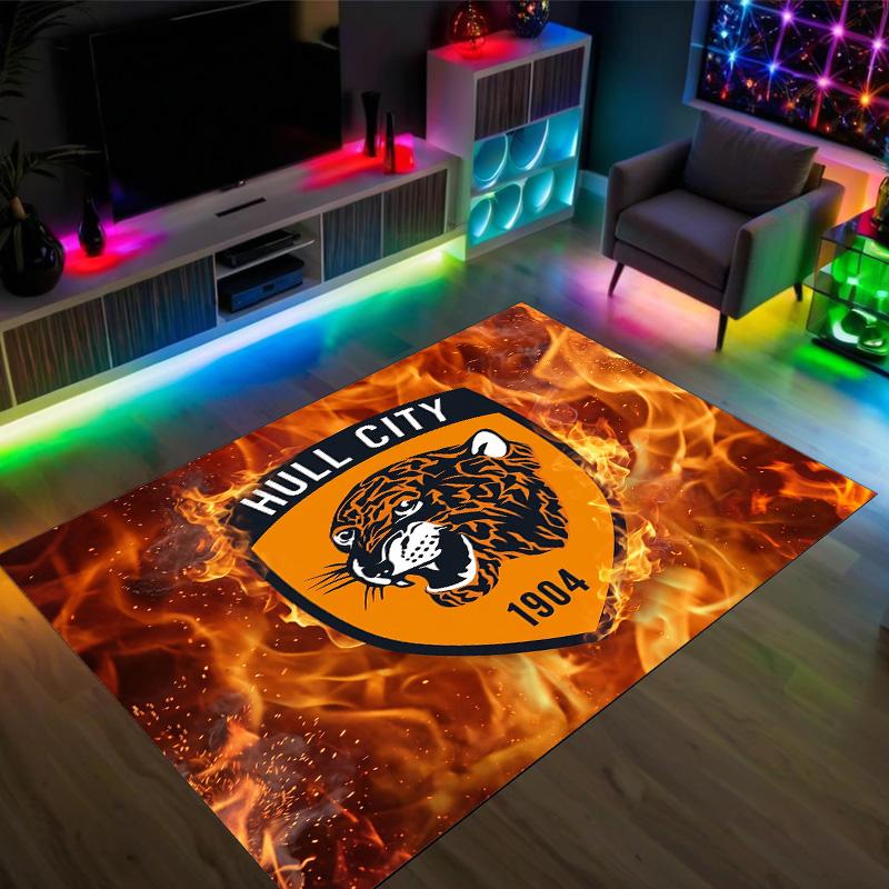 Hull City Football Design Crystal Velvet Carpet Cozy Non?Slip Printed Rug For Bedroom Living Room Entrance