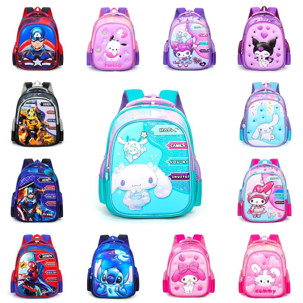 Elsa Cinnamoroll Kuromi Spider-Man Rucksack aus leichtem Nylon mit Rückenschutz für Schulkinder
