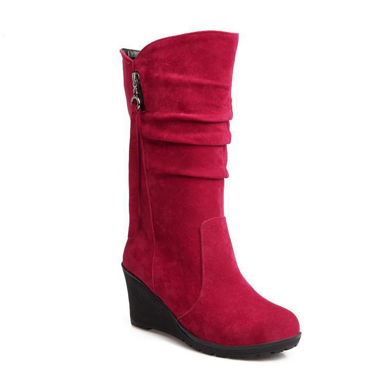 

22Элегантные женские сапоги до середины икры, уличный стиль, модные современные сапоги, 6 см танкетка, металлическая застежка-молния, украшение, туфли принцессы для женщин 52