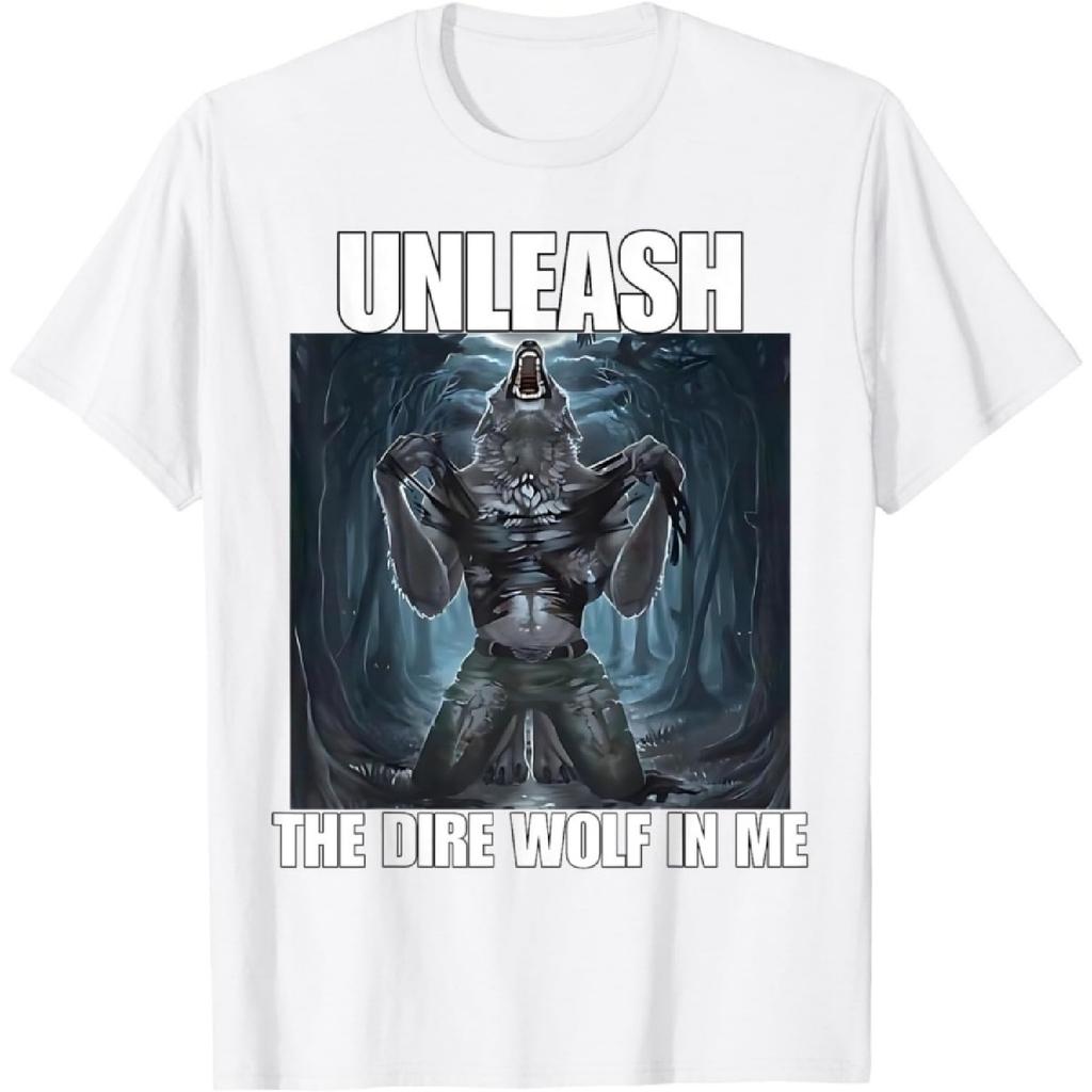QINIHUI Funny Unleash The Dire Wolf in Me Meme T-Shirt