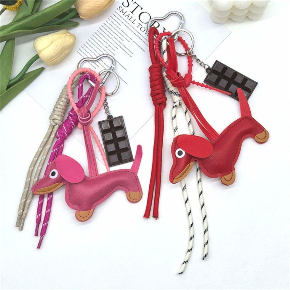 Hanging Ornament Dachshund Keychain Braided Rope Dog Keyring Dachshund Pendant Car Keyring