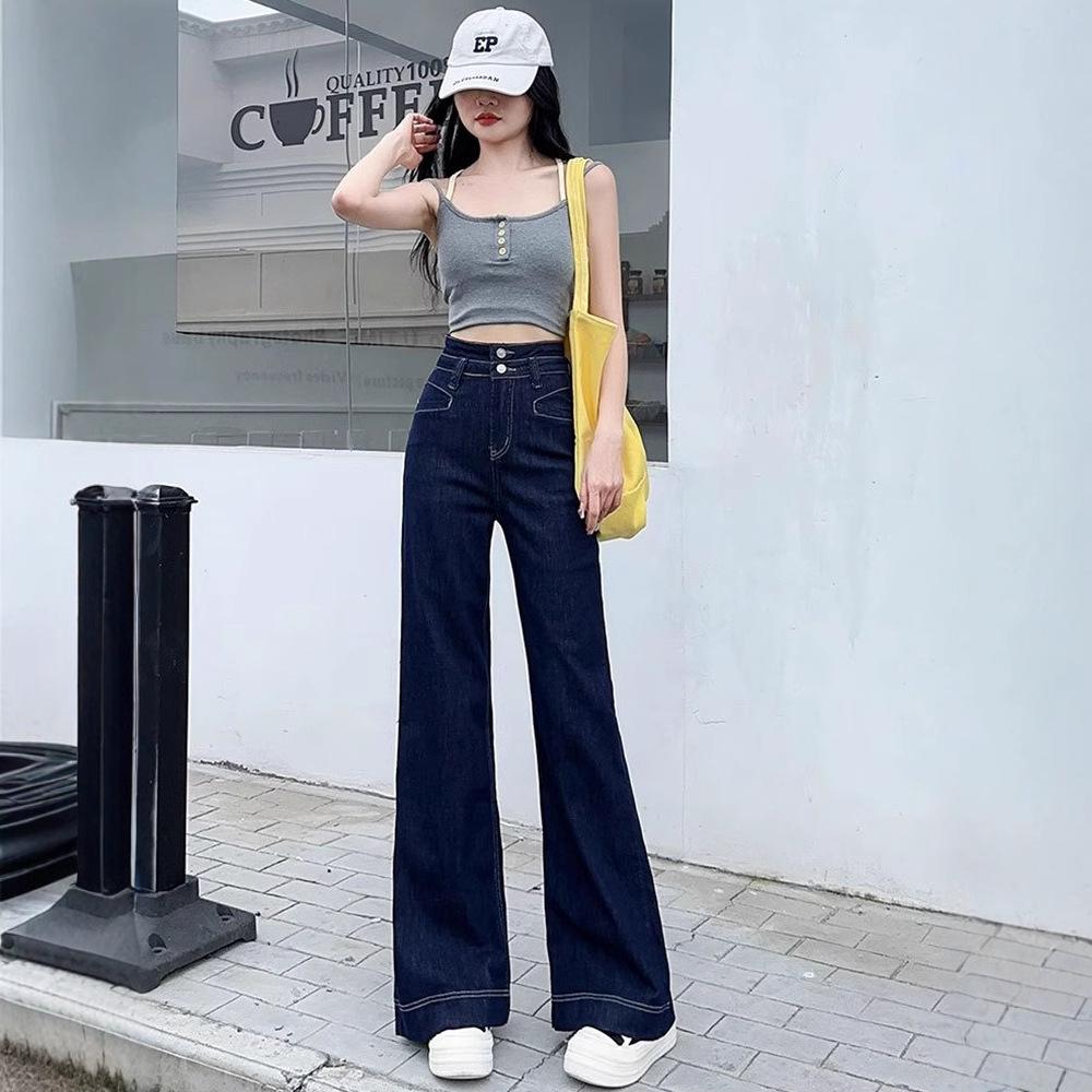Women's High-Waist Micro-Flare Jeans - Denim, Slimming, Petite, American Retro (Spring/Autumn 2025)