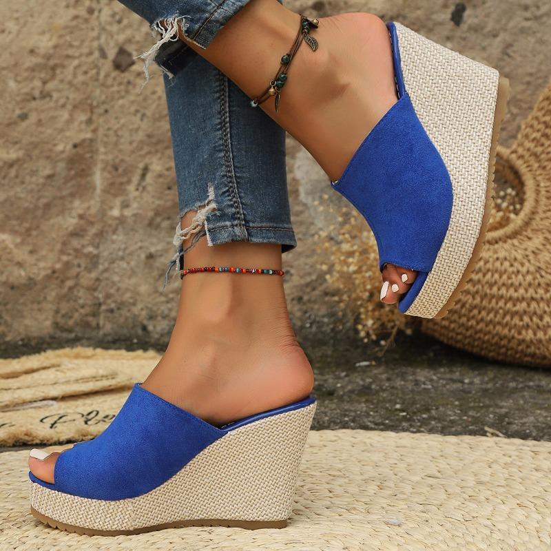 

Fashion 2025 New Ladies Shoes Open Toe Women s Slippers Fashion Outdoor Casual Summer Plus Size Best Seller Super High Wedge Slippers 43 синий