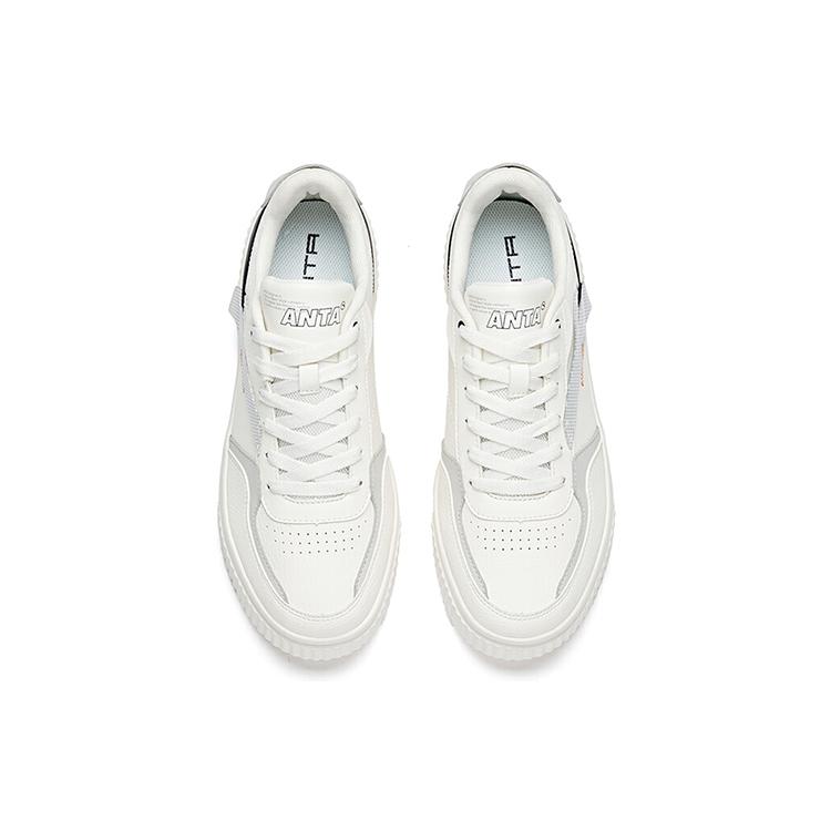 Anta Synthetic Leather Slip Resistant Abrasion Resistant Low top Skateboard Shoes Men's Ivory White/Black 912028020-1
