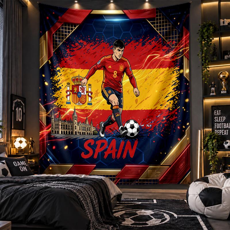 Wall Hanging Tapestry Spain Football Print Cloth for Living Room Bedroom Home Decor