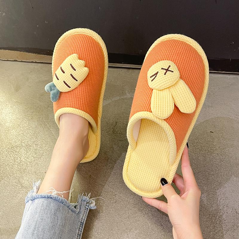 Cute Cotton Linen Slippers for Women - Silent Indoor Home Footwear for Spring and Autumn