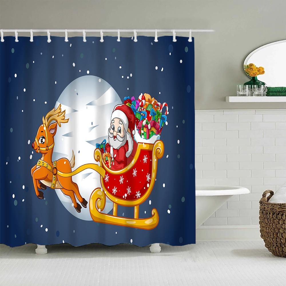 Christmas Decor Shower Curtains 3D Santa Claus Snowman Elk Tree Bathtub Screen for Bathroom Waterproof Polyester Bath Curtain
