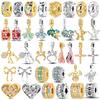 Original Copper Golden Pets Charms Bead Colorful Zirconium Clover Ballet Shoes Dangle Fit Bracelet Diy Jewelry Gift