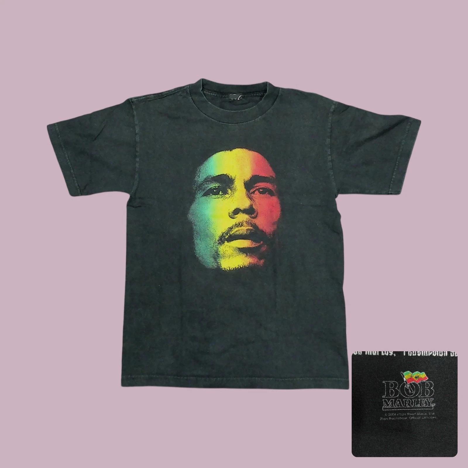2004 Bob Marley Big Face Redemption Song T Shirt Faded Black Small Y2K Zion 4XL