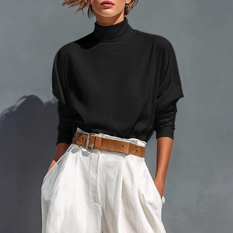 

ZANZEA Женские повседневные свободные футболки с длинным рукавом и воротником-стойкой для ношения под низ 5XL чёрный