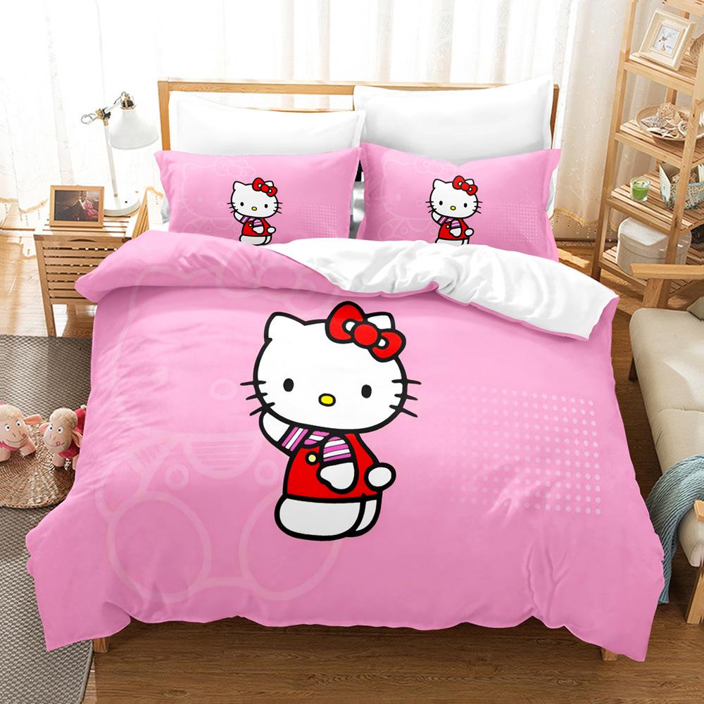 KT cat Hello Kitty ebay three-piece cartoon print bed sheet quilt cover 3D digital printing kit