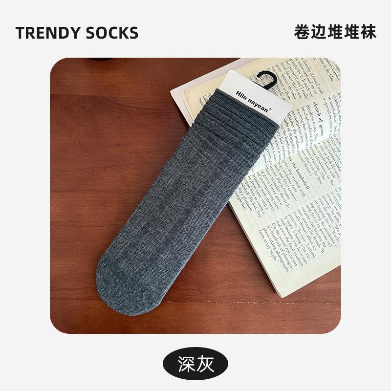 Socks Autumn Stacking Socks Mesh Breathable Crimped Boneless Cotton Socks Versatile Solid Color Medium Tube Socks Socks Industry
