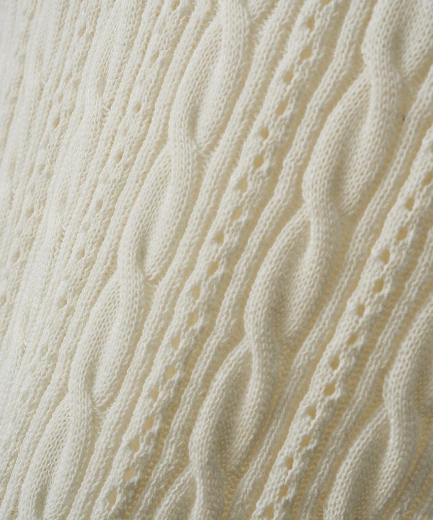 BLOND9 Cable Punched Short Sleeve Collared Knit_Cream
