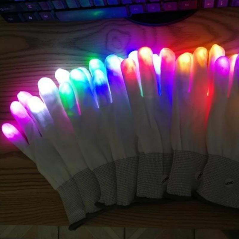 Fashion Hip Hop Party Led Rave Flashing Gloves Glow 7 Mode Light Up Finger Tip Lighting Black New Holiday