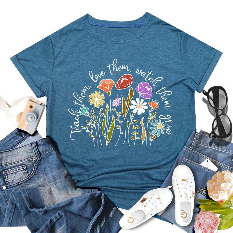 Rundhalsausschnitt, kurzärmelig, bedruckt, inspirierende Lehrerin, bequem, lässig, locker, Baumwolle, kurzärmelig, T-Shirts für Damen