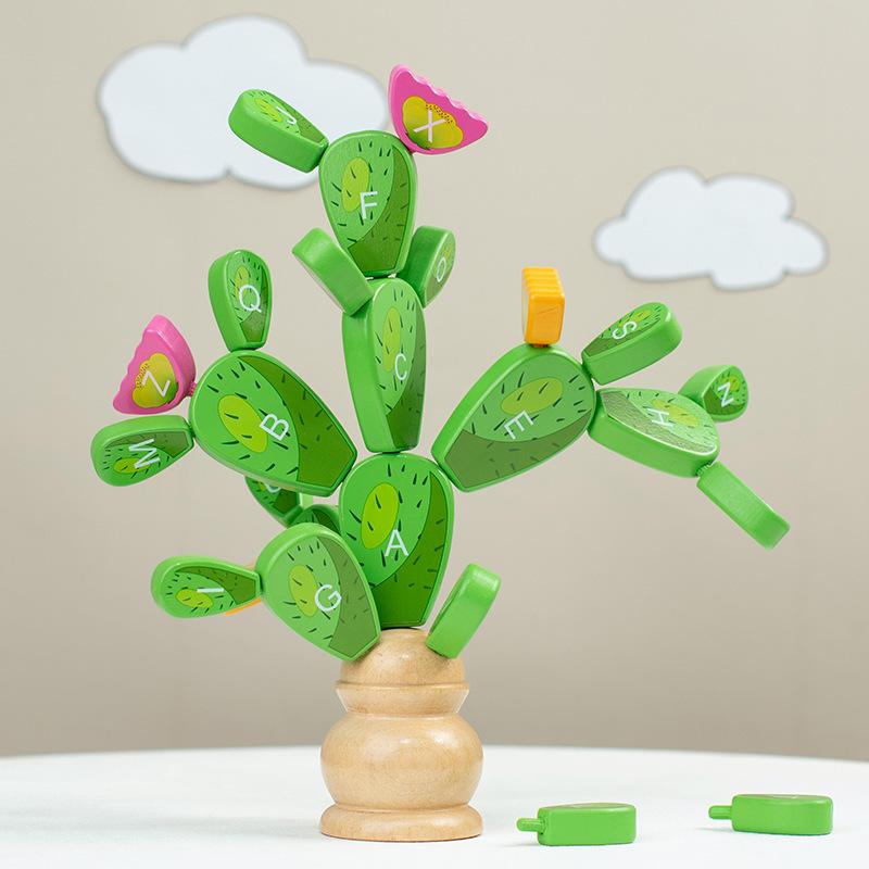Wooden splicing variety cactus children's early education letters cognition baby concentration puzzle intelligence building block toy