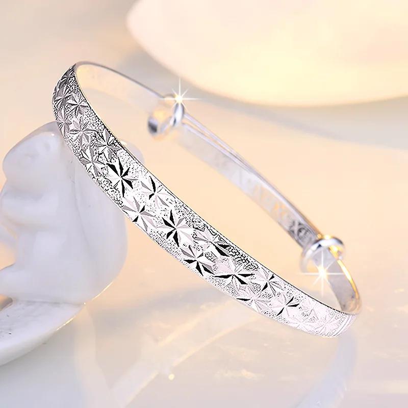 Bracciali Trendy in Argento 925 Braccialetto Charms Carini Aperti per Donne Gioielli di Moda Regolabile Dimensioni Bracciale Manicotto Festa di Matrimonio