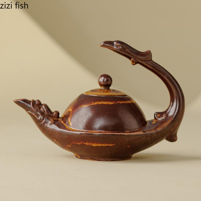 Kiln Transmutation Ceramic Teapot Retro Tea Maker Side Handle Single Pot Tea Infuser Teas Brewing Tools Teaware Kettle Teapots