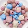 60Pcs Silicone Beads Set Flower Octagonal Round Teething Beads For DIY Handmade Baby Necklace Bracelet Pacifier Chain Accessorie