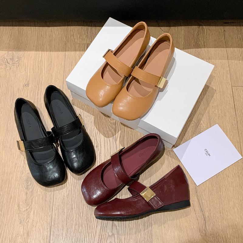 5 Inner Height Increase, Small Mary Jane Shoes, Women's New Summer Shallow Mouth Square Head One-word Buckle Soft-soled Single Shoes