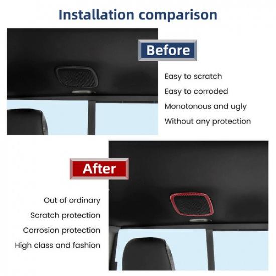 2PCS Red Carbon Fiber Rear Roof Speaker Trim Rings for RAM TRX + Accessories