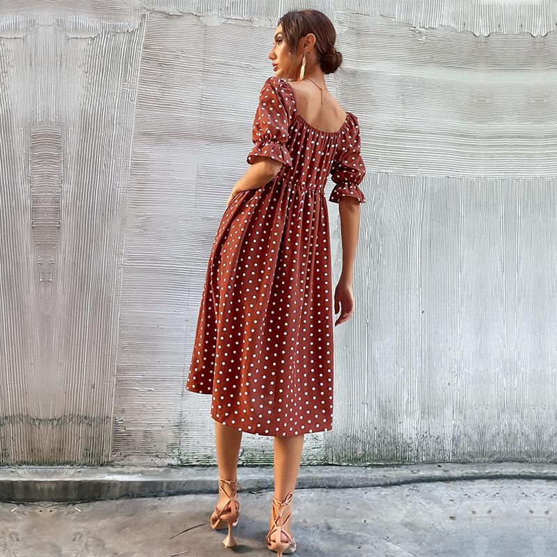 Summer Retro Women's Clothing Ruffle Edge Polka Dot One-word Collar Dress