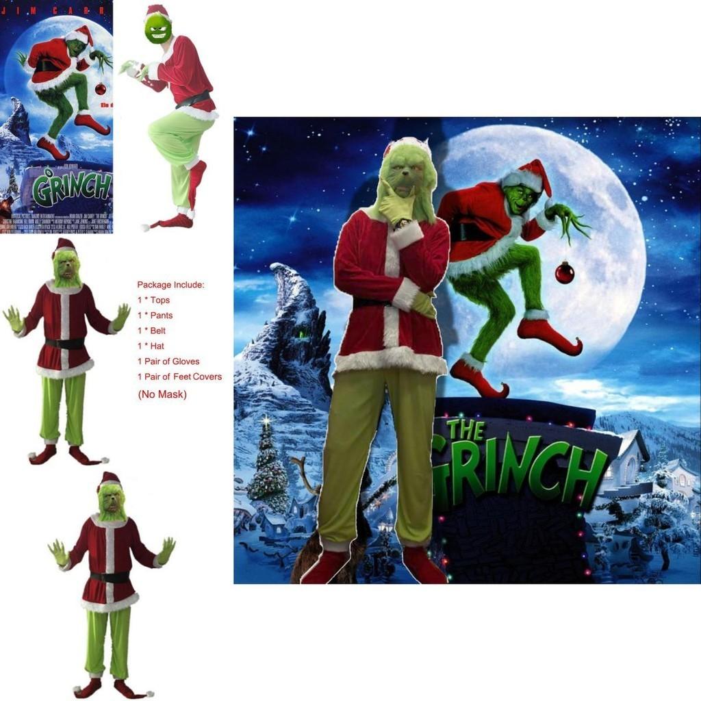Eye-catching Grinch Cosplay Costume Set For Halloween Masquerade Parties