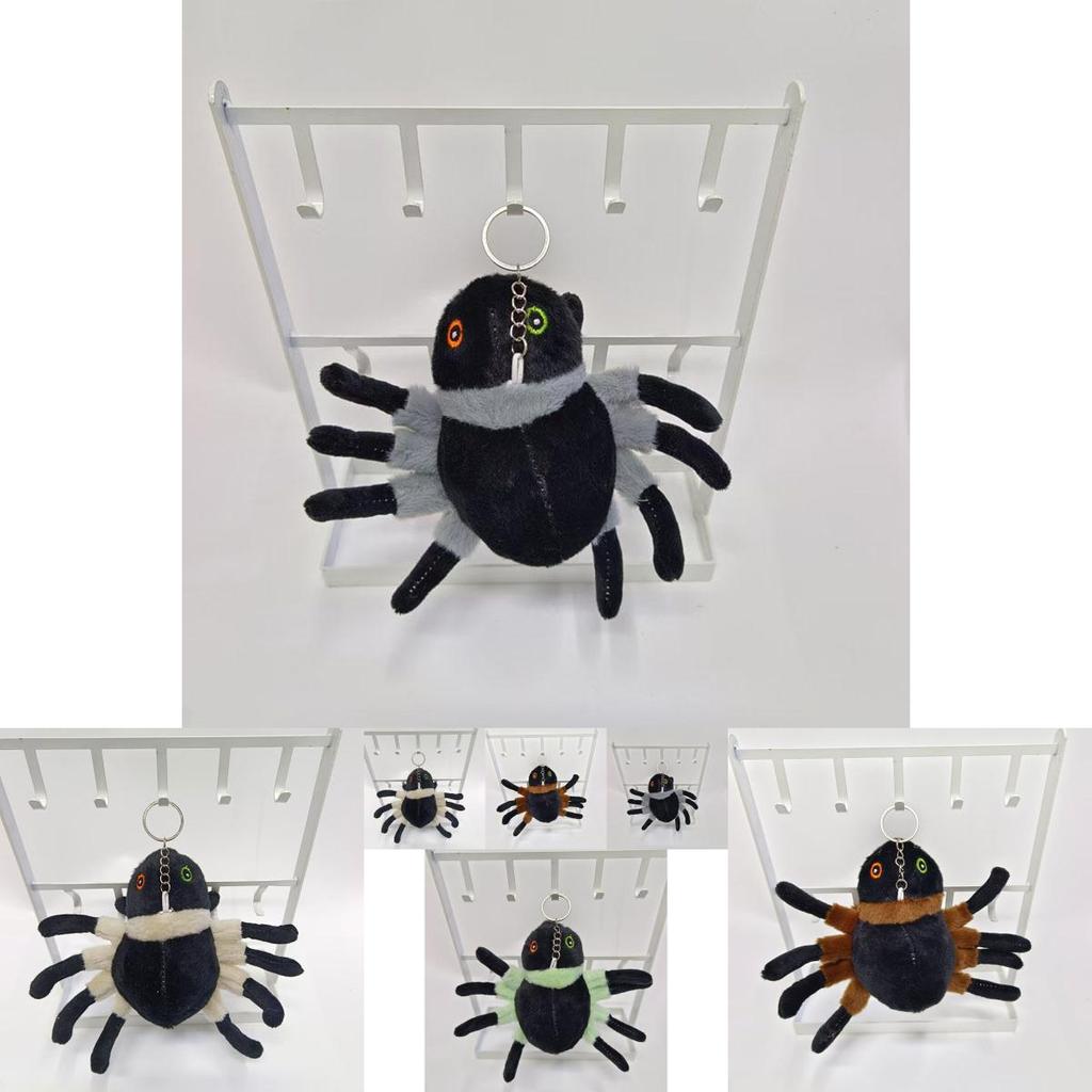 Cute Gray And Off White Plush Spider Hanging Pendant Keychain For Kids And Adults